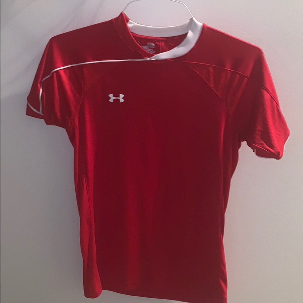 under armour red dry fit athletic t shirt